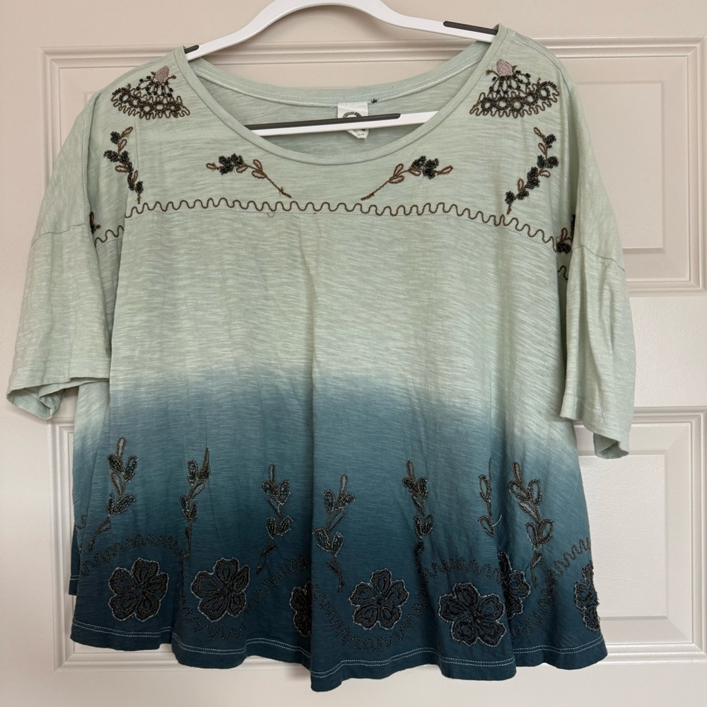 Anthropologie Embroidered Ombre Top